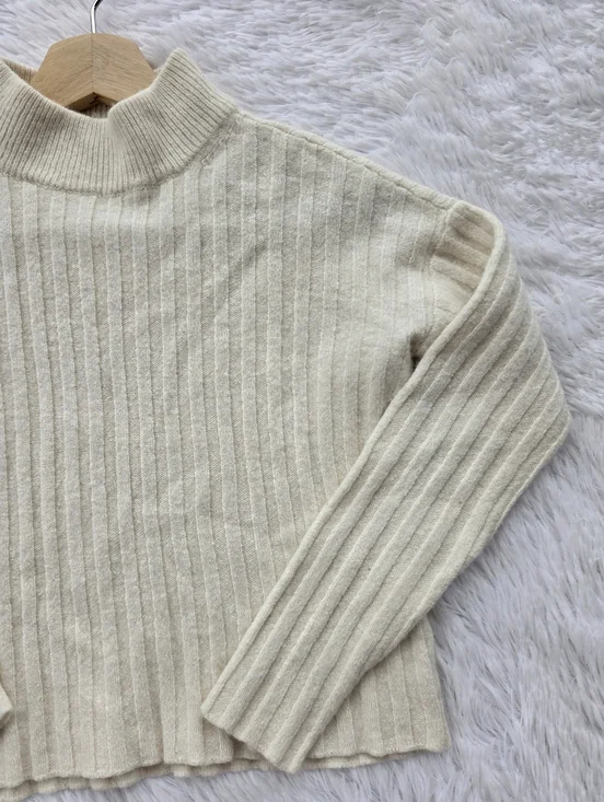 Madewell Ribbed Mockneck Crop Sweater In Antique Cream - Picture 6 of 10